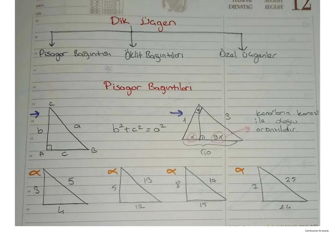 Dik Üçgen Kuralları ve Pisagor Teoremi