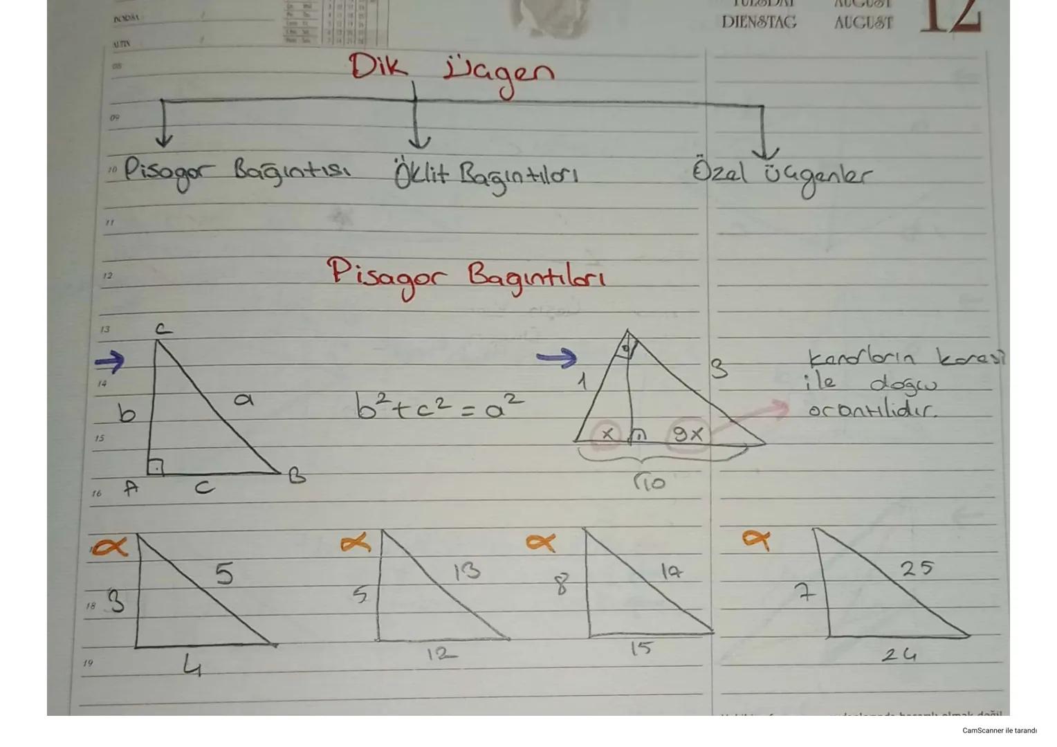 BODA
ALTIN
OS
09
DIENSTAG AUGUST
14
# Dik jagen

11
12
"Pisogor Bağıntısı Öklit Bağıntıları
Özel Üçgener

# Pisagor Bagıntıları

13
C

14
a
