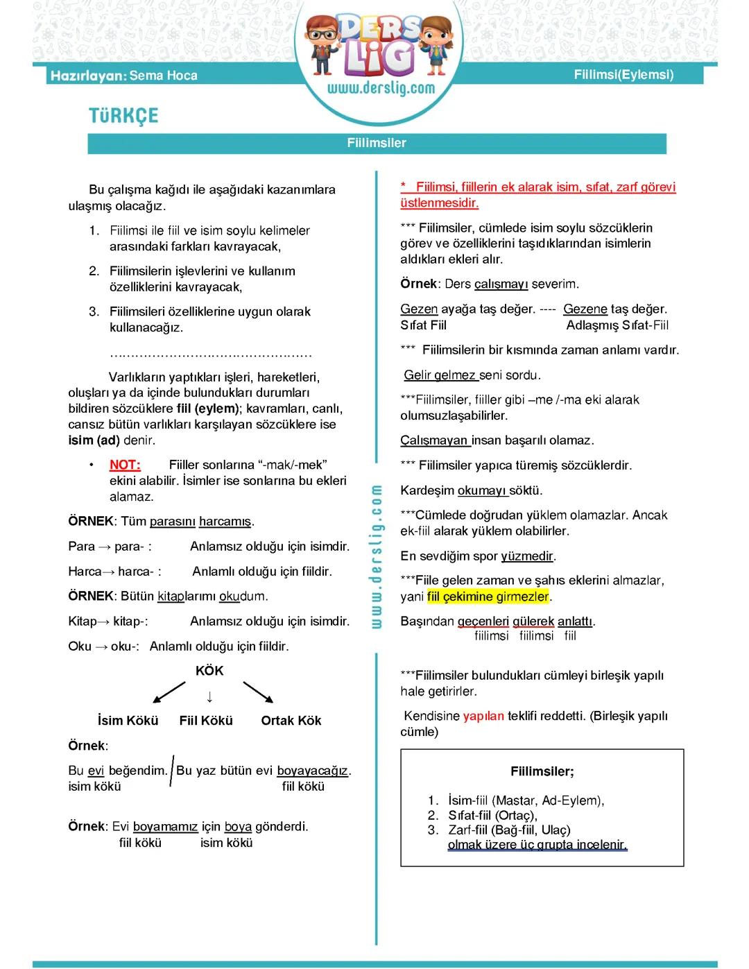 FİİLİMSİLER KONU ANLATIM PDF 8. SINIF TÜRKÇE