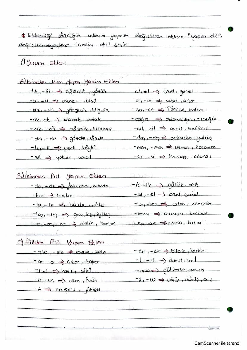 EKLER
Yapım Ekleri
1) isimder isim 4.E.
2) isimder fiil Y.E.
3) fillder fill Y.E.
4) fill den isim 4.E.
5) fillimsi elcleri (isin-fill
Sifat