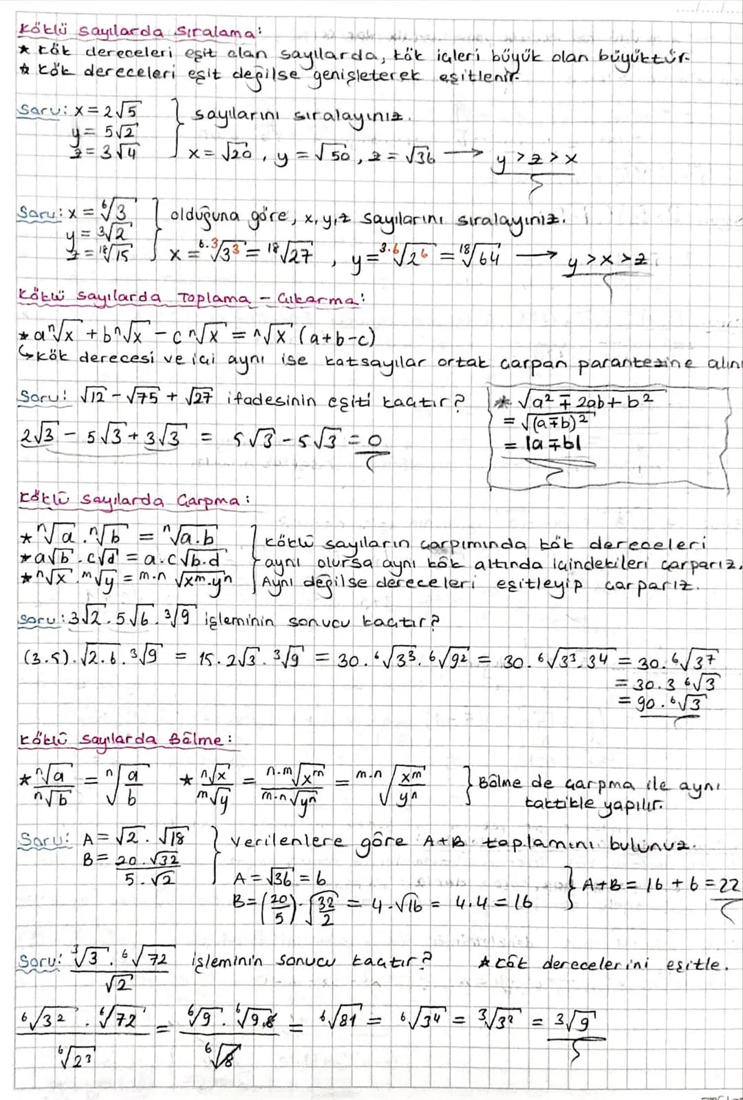 KÖKLÜ SAYILAR
A
n>1 ve nez + olmak üzere, α = √x1 = x^ ^ "dir.
*n tek sayı ise: "√x = x
*n Gift says ise:
*n>1 ve nezt olmak üzere,
✗
a
n
=
