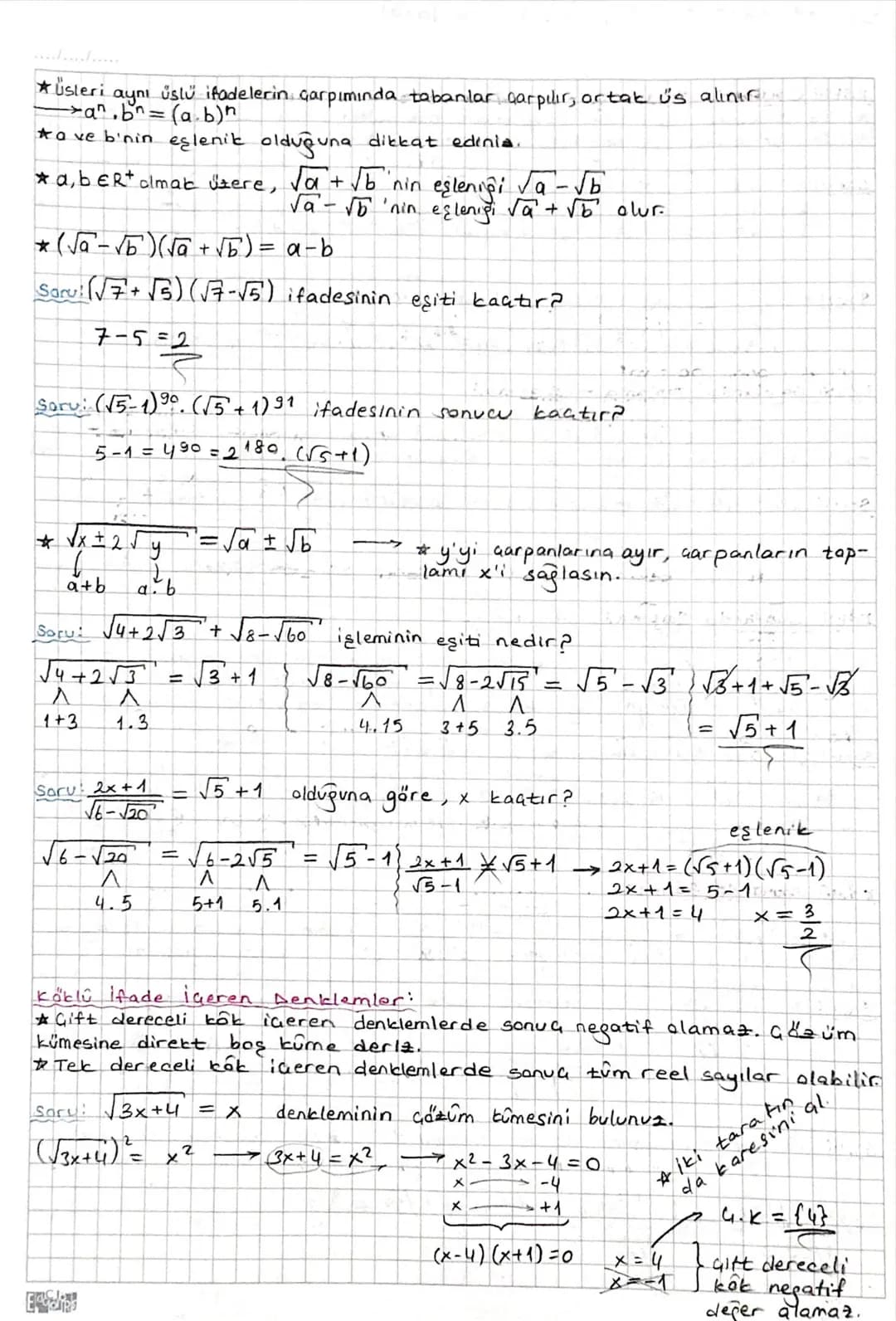 KÖKLÜ SAYILAR
A
n>1 ve nez + olmak üzere, α = √x1 = x^ ^ "dir.
*n tek sayı ise: "√x = x
*n Gift says ise:
*n>1 ve nezt olmak üzere,
✗
a
n
=
