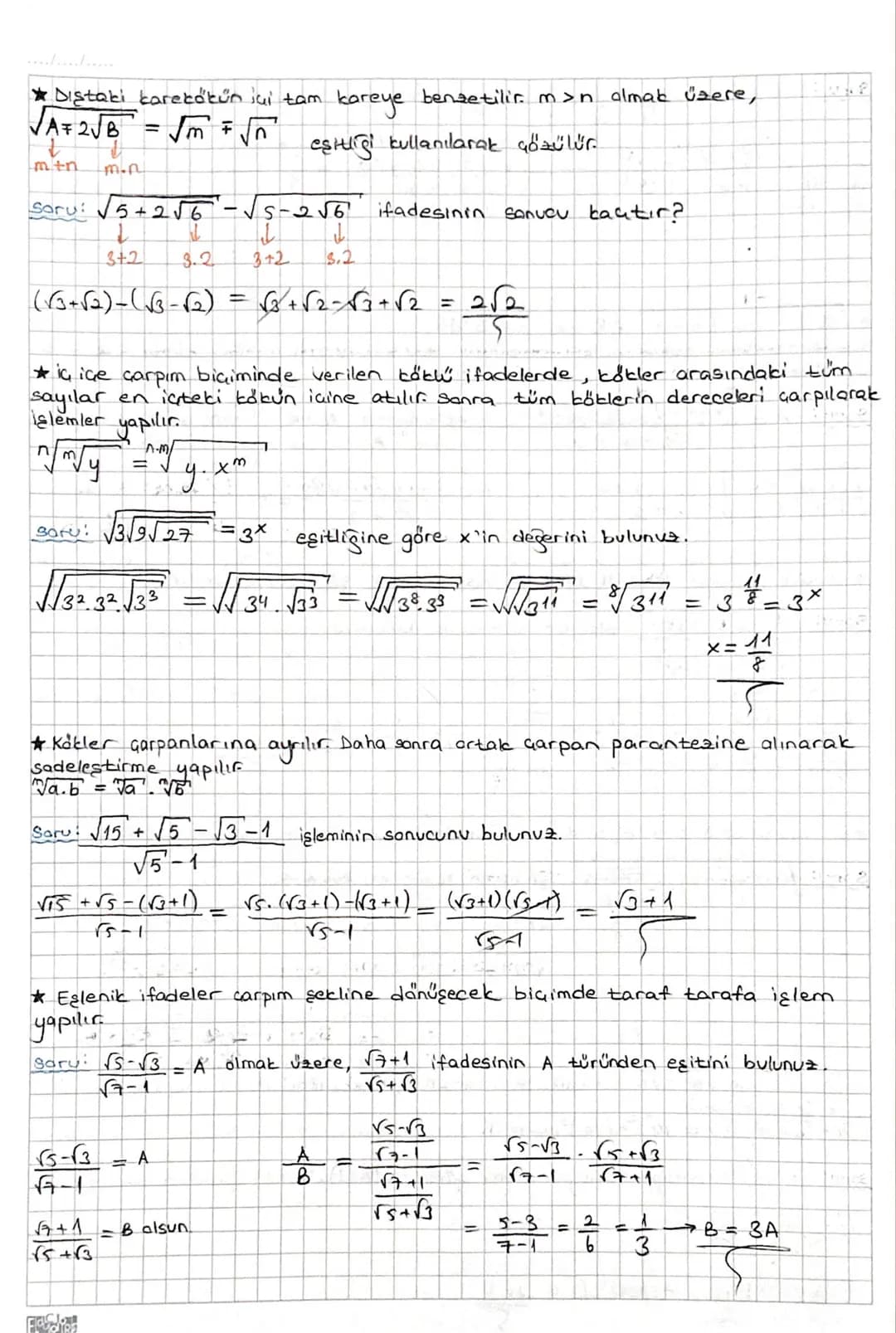 KÖKLÜ SAYILAR
A
n>1 ve nez + olmak üzere, α = √x1 = x^ ^ "dir.
*n tek sayı ise: "√x = x
*n Gift says ise:
*n>1 ve nezt olmak üzere,
✗
a
n
=
