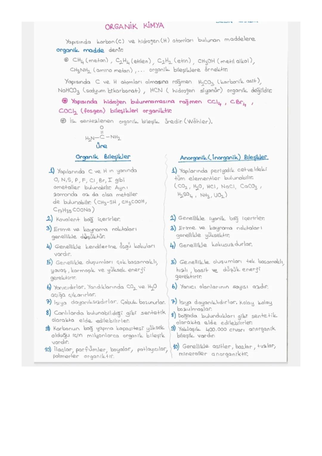 # ORGANİK KİMYA

Yapısında karbon (C) ve hidrogen (H) atomları bulunan maddelere
organik madde dentro
*   CH4 (metan), C₂H₄ (etilen), C₂H₂ (