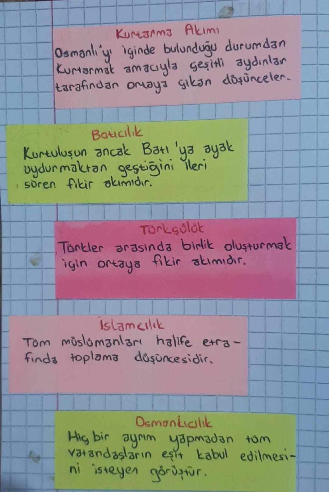 Kurtarma Akımı
Osmanlı'y iginde bulunduğu durumdan
Kurtarmak amacıyla geşitli aydınlar
tarafindan ortaya çıkan düşünceler.
Batıcılık
Kurtulu