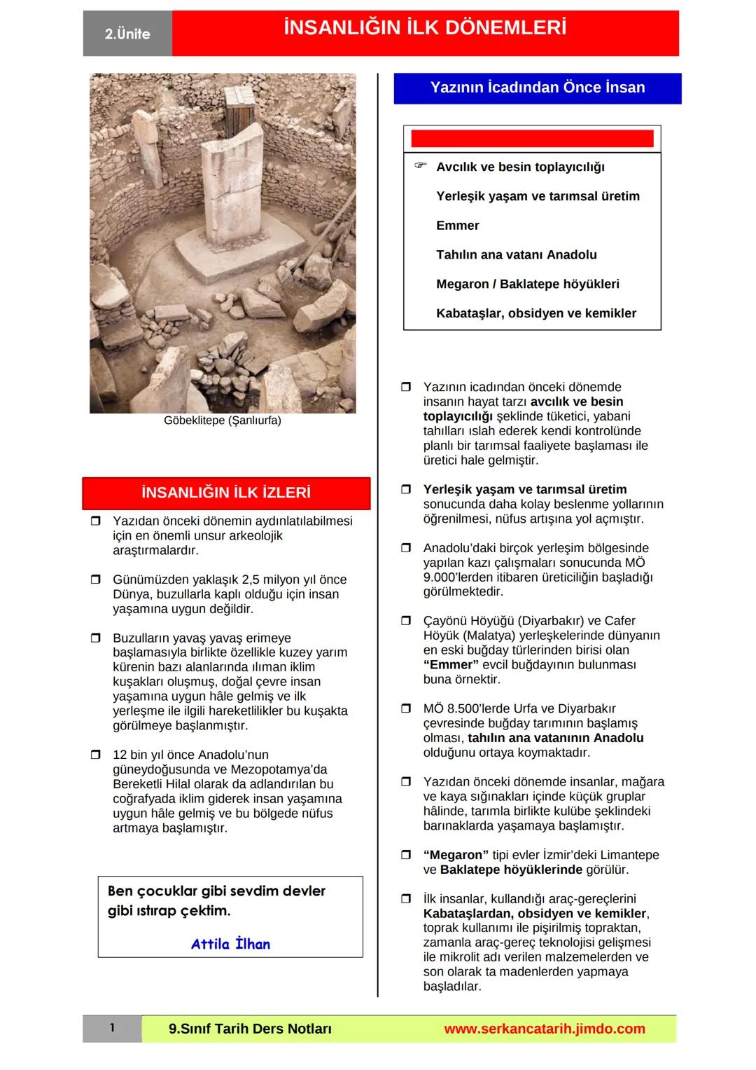 2. Ünite
İNSANLIĞIN İLK DÖNEMLERİ
Yazının İcadından Önce İnsan
Avcılık ve besin toplayıcılığı
Yerleşik yaşam ve tarımsal üretim
Emmer
Tahılı