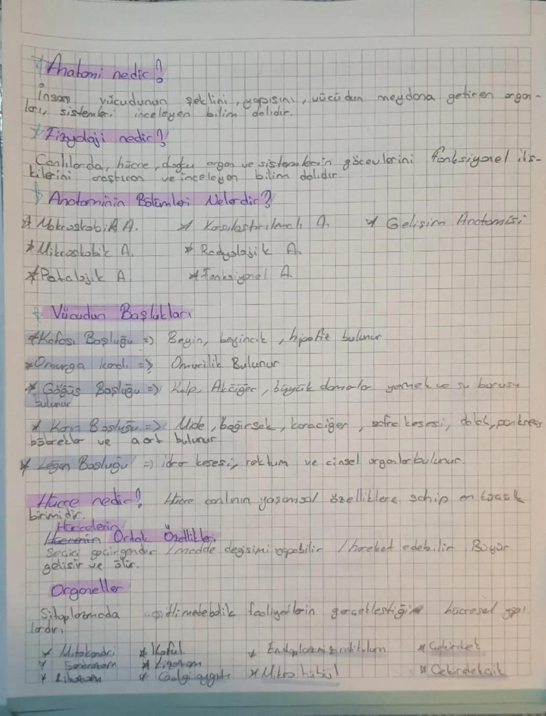 9. Sınıf Anatomi ve Fizyoloji Ders Notları
