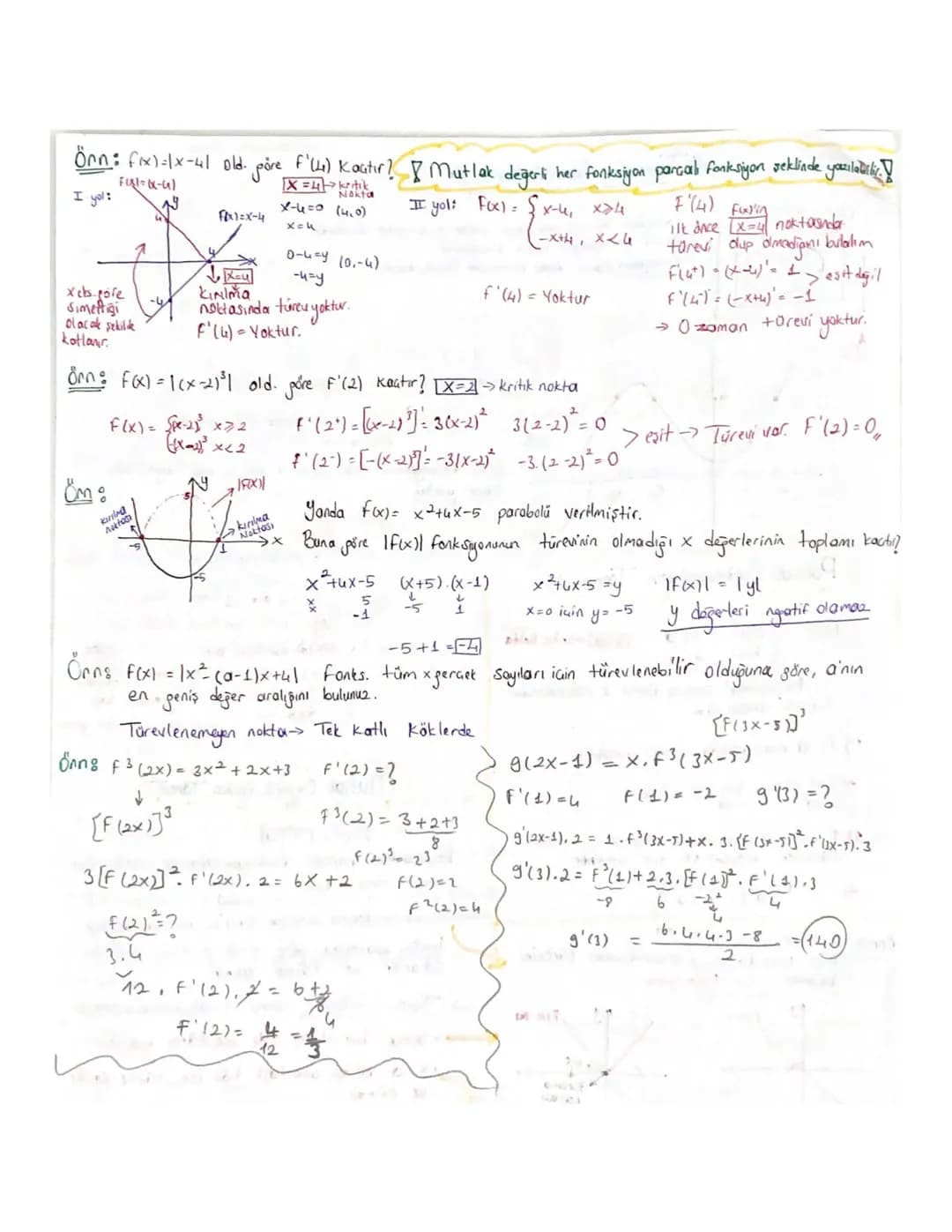 Parcial Fonksiyonların Tonevi
F(x) =
f(x)
, X<a
LX=α-Kritik Nokta
2h(x), x>a
Biçimindeki parcial fonks. a noktasında
türevli olması için
1) 