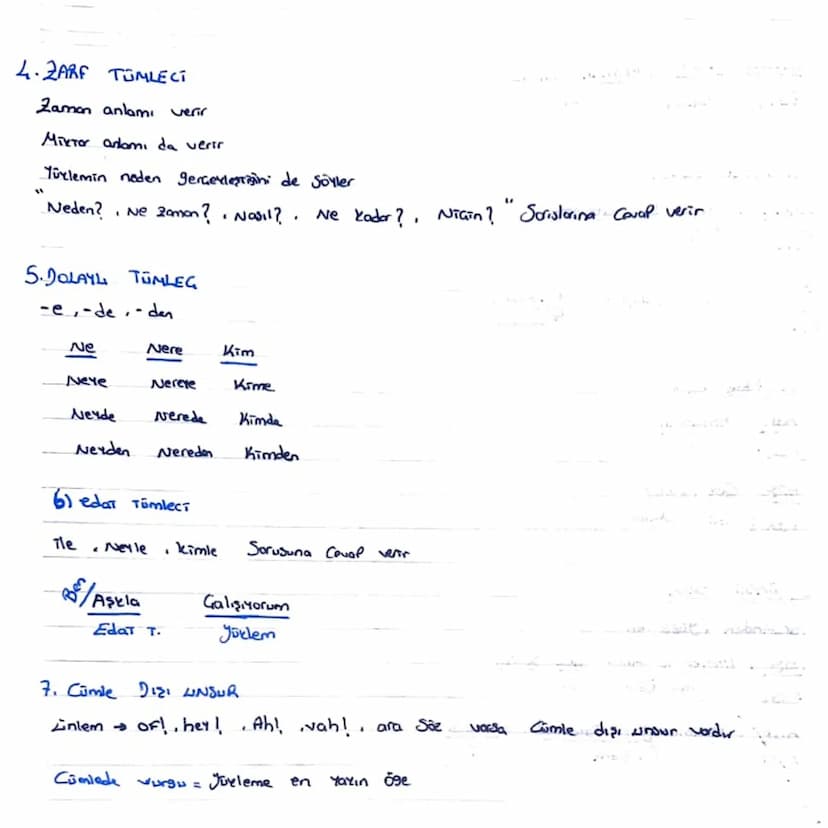 Cümlenin ögeleri
Asıl use ŏzne. Jürlem
-Yardıma ögeler: nesne, dolaylı T (yer Tambaticisi), Zarf T. Edat Tümlect.
1. Jurlem
işin hareketin y