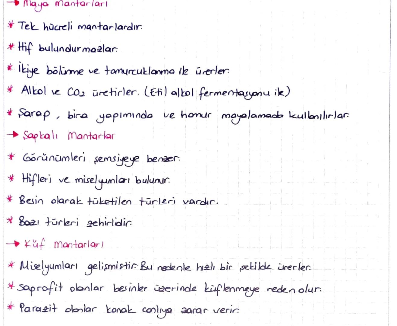 4. MANTARLAR
* Okaryot canlılardır.
* Tamami heterotroftur. Bir kısmi parazit, bir kısmı saprofittir. Doğa-
da madde döngülerinde rol oynarl