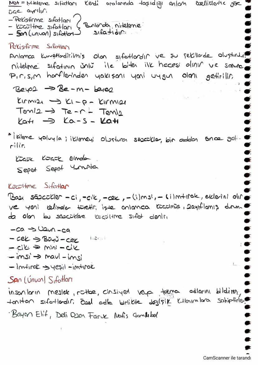 Sifatlo (ón Ad)
İsimlerden önce gelerek onlar farkı yönlerden niteleyen yo de belirter
sözcüklere denir. Sifatter işimlerle birlikte kullanı