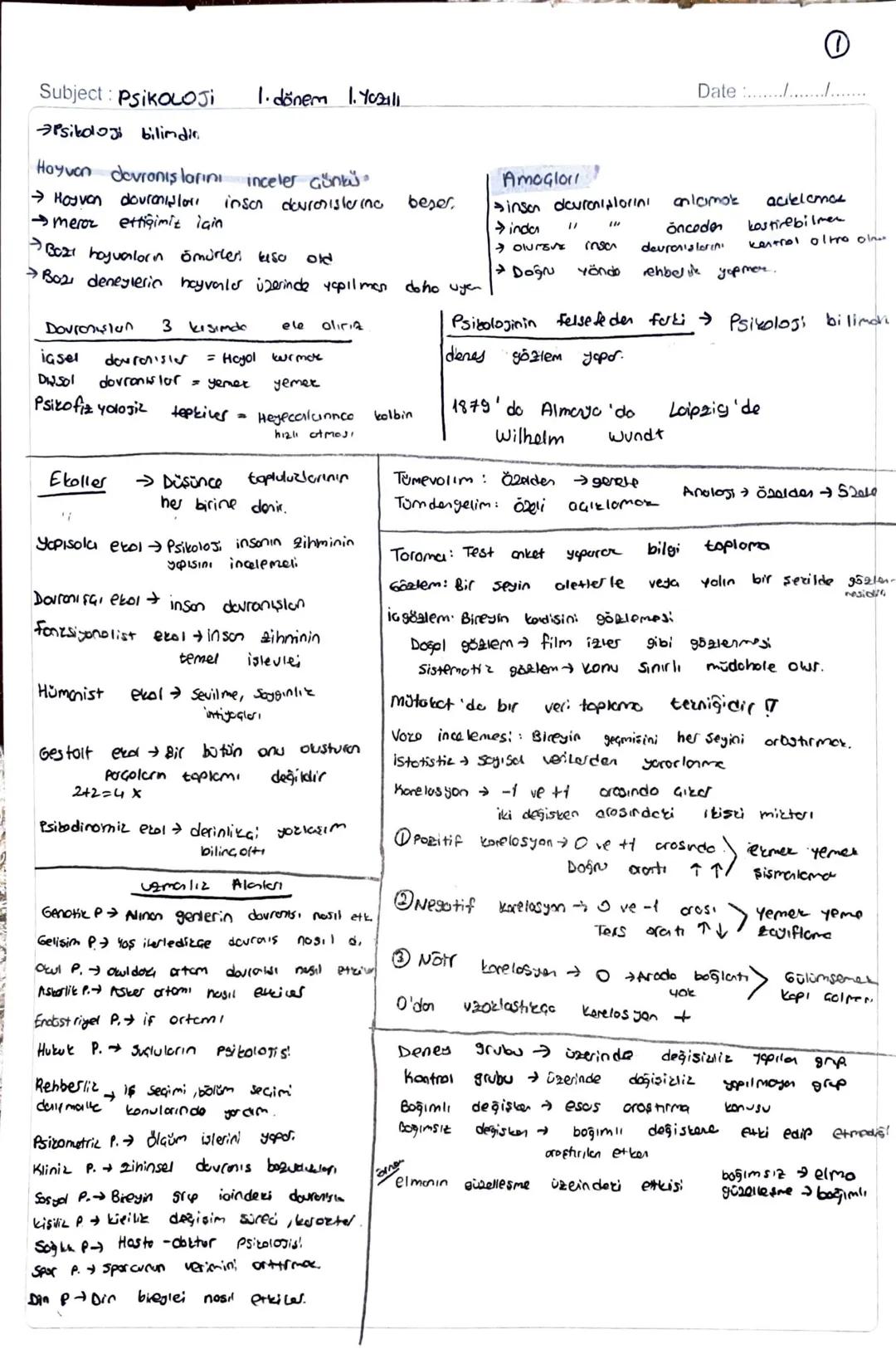 Subject PsiKOLOJI
1. dönem 1.Yazıl
Psikologi bilimdir.
Hayvan davranışlarını
→ Hayvan
inceler Günkü
dovranışlar inson dovroristeria beser
→m