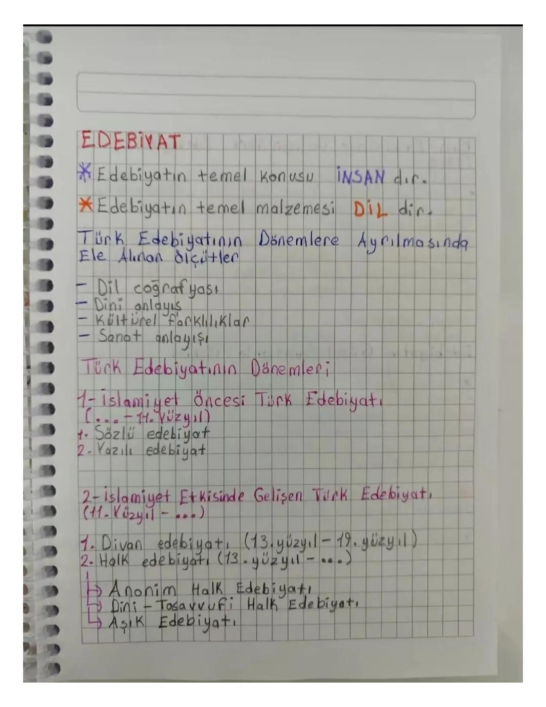 Türk Dili ve Edebiyatı 9. Sınıf 1. Ünite Ders Notları