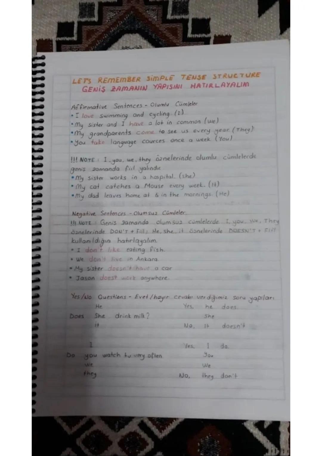 LET'S REMEMBER SIMPLE TENSE STRUCTURE
GENIS ZAMANIN YAPISINI HATIRLAYALIM
Affirmative Sentences - Olumlu Cümleler
⚫I love swimming and cycli
