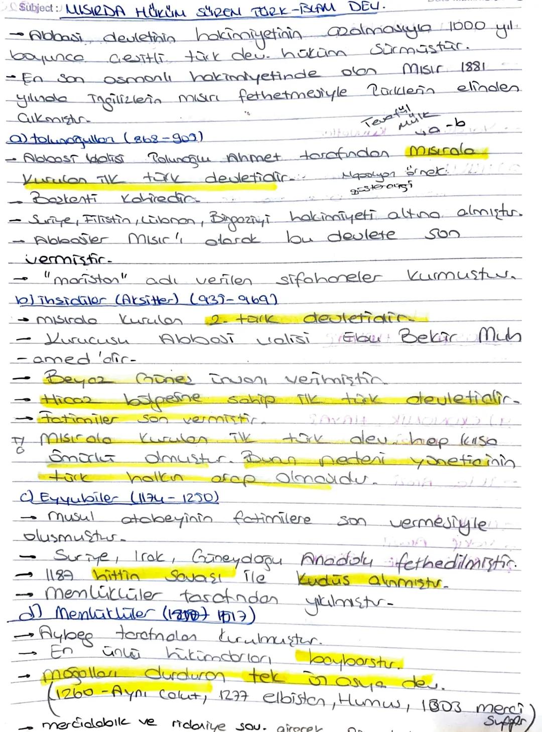 Subject: MISIRDA HÜKÜM SÜREN TURK-BLAM DEU.
• Abbasi devletinin hakimiyetinin azalmasıyla 1000 yıl.
boyunca
- En Son
yilnole
Cikmiştir
Gesit