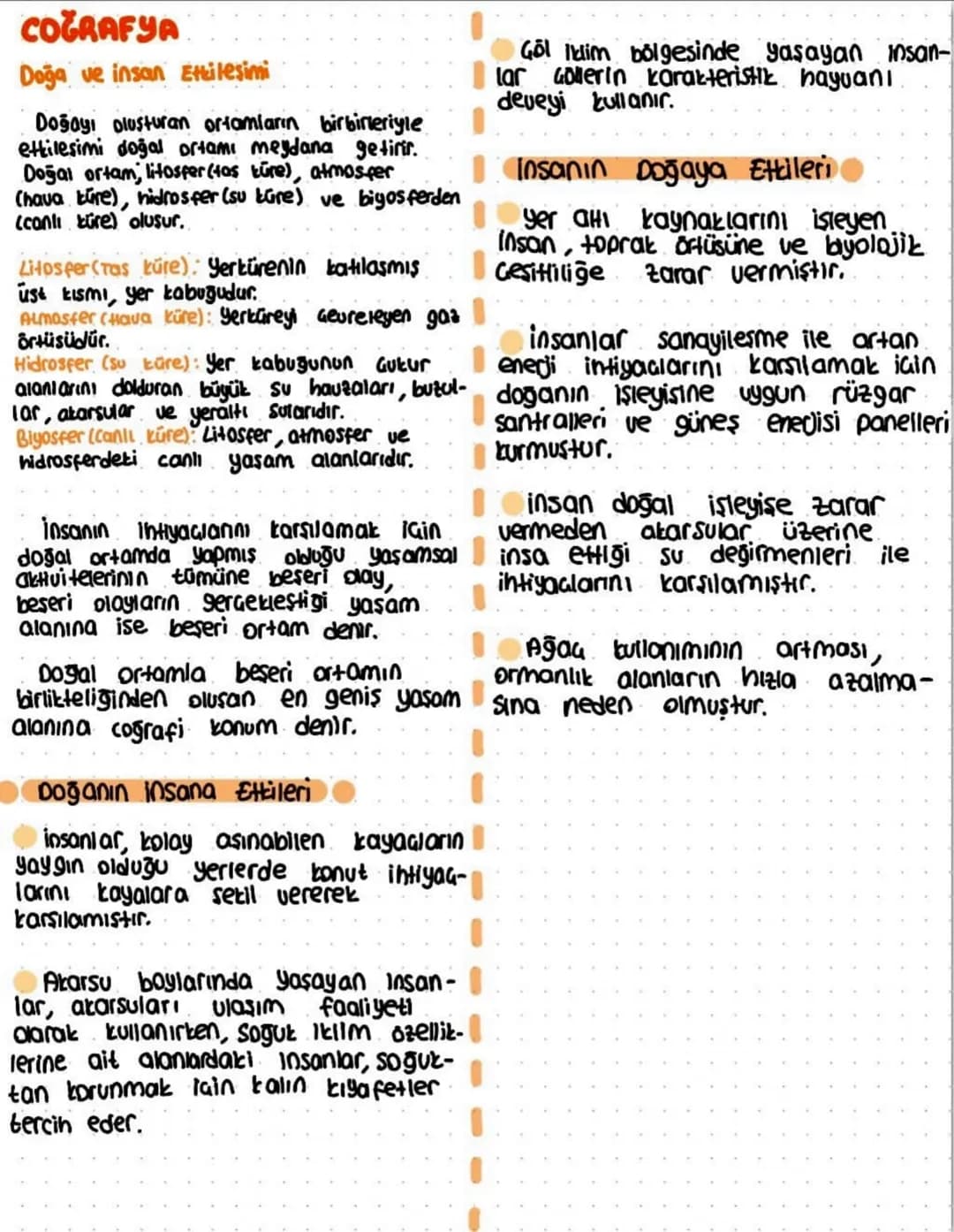 COĞRAFYA
Doğa ve insan Etkileşimi
Doğayı oluşturan ortamların birbirleriyle
ettilesimi doğal ortamı meydana getirir.
Doğal ortam, litosfer (