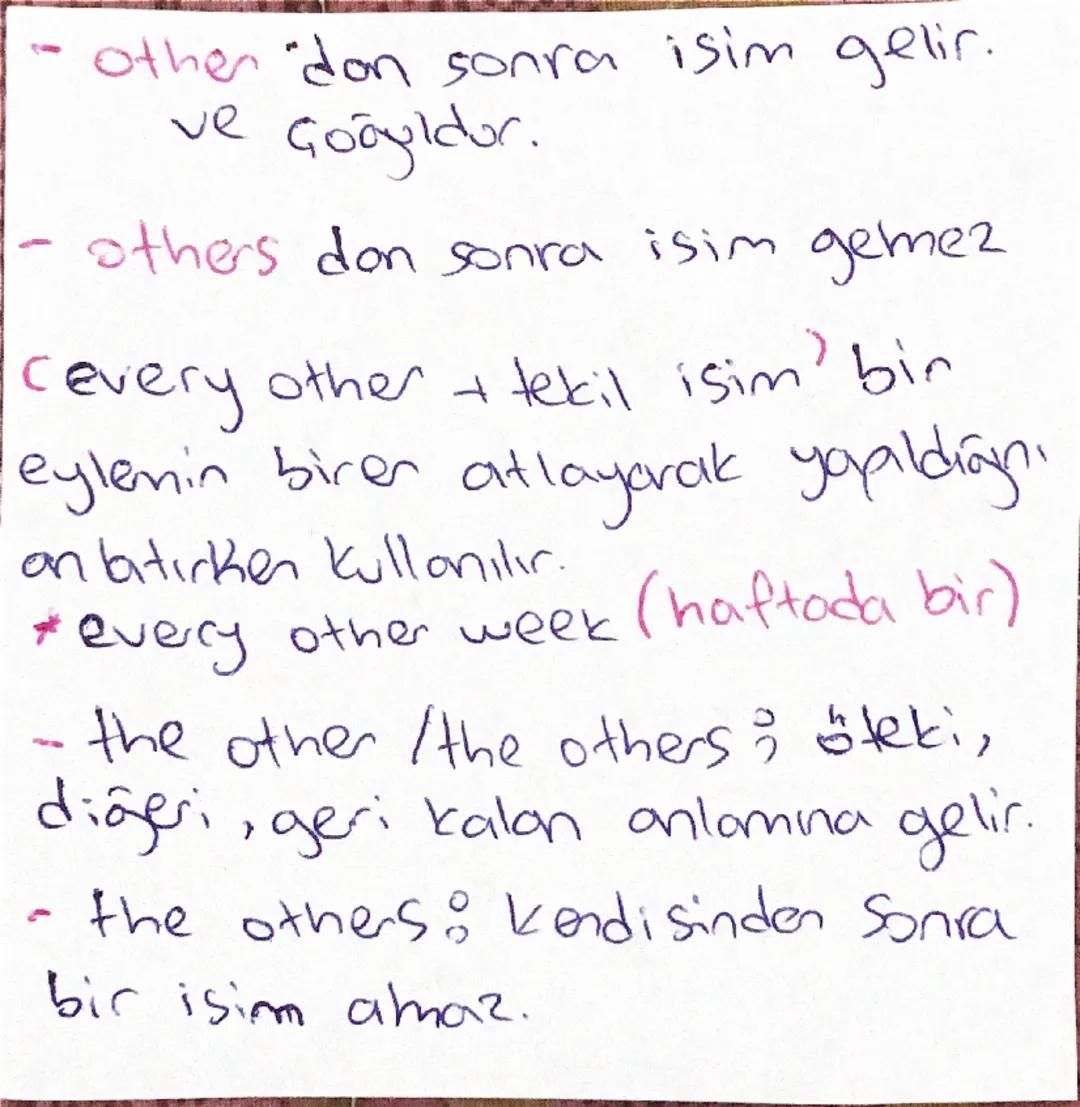 - indefinite Pronouns-
Sonu body ve one
ile bitenler -> insonlar için
thing ile bitenler nesneler için
(consız varliklar)
where ile bitenler
