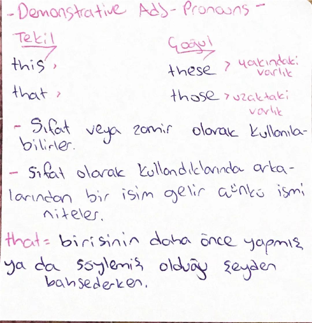 - indefinite Pronouns-
Sonu body ve one
ile bitenler -> insonlar için
thing ile bitenler nesneler için
(consız varliklar)
where ile bitenler