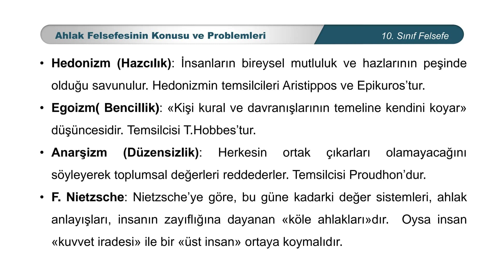 *
ETİ MİLLİ EG/T
TIM
CUMHURİYE
DO
BAKANLIGI
*
*
*
FELSEFE
10. SINIF
3.ÜNİTE: FELSEFENİN TEMEL KONULARI VE
PROBLEMLERİ
Ahlak Felsefesinin Kon