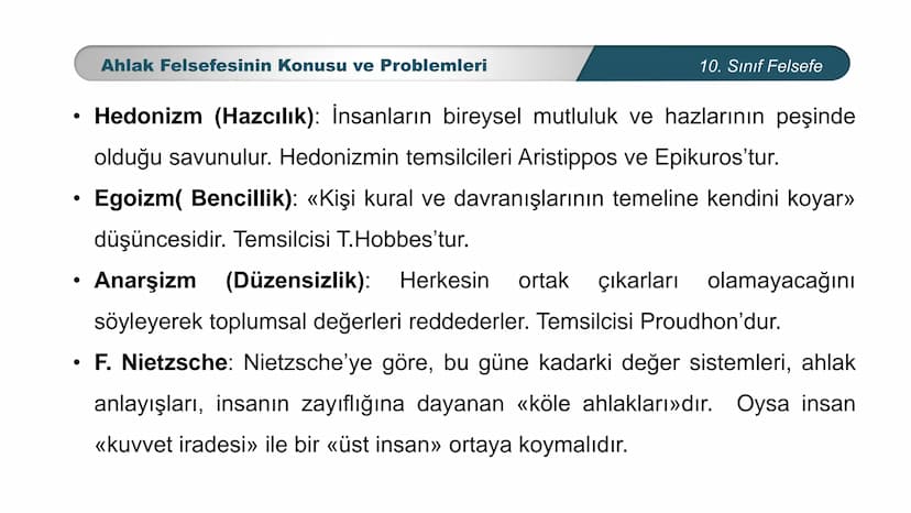 *
ETİ MİLLİ EG/T
TIM
CUMHURİYE
DO
BAKANLIGI
*
*
*
FELSEFE
10. SINIF
3.ÜNİTE: FELSEFENİN TEMEL KONULARI VE
PROBLEMLERİ
Ahlak Felsefesinin Kon