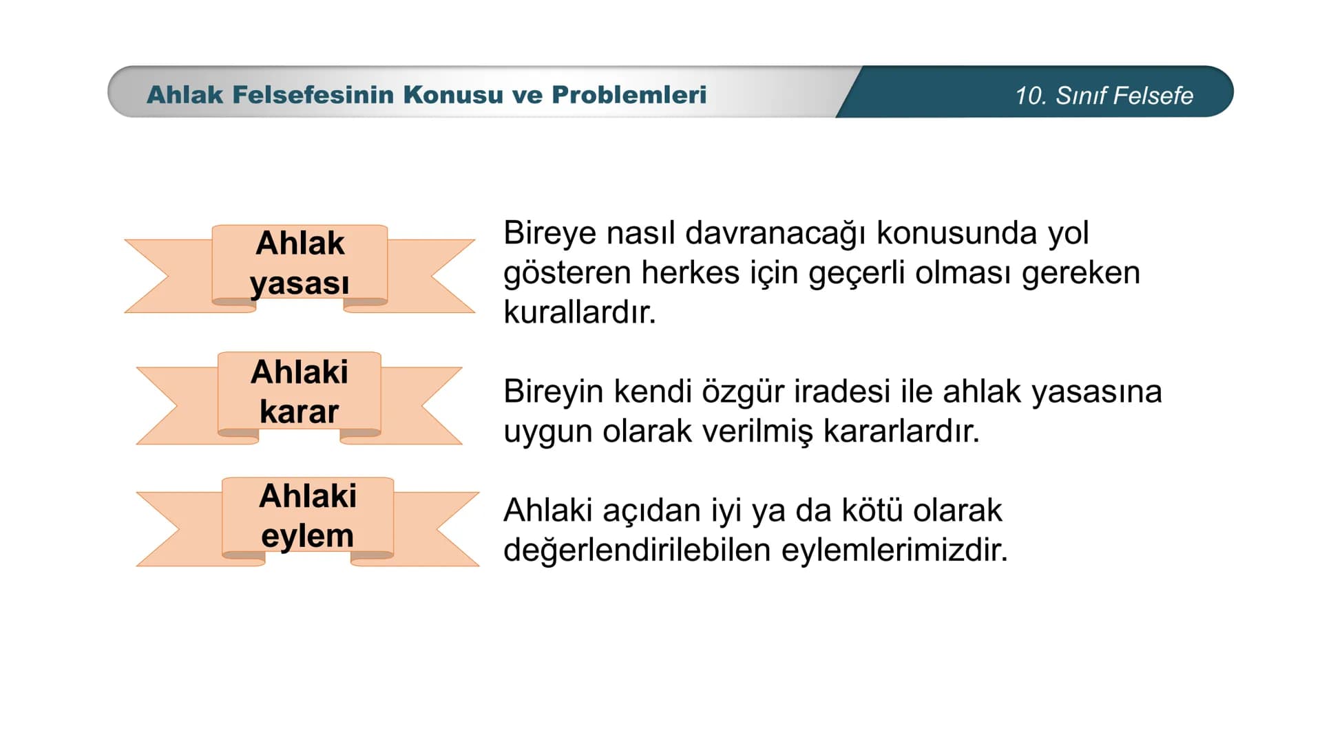 *
ETİ MİLLİ EG/T
TIM
CUMHURİYE
DO
BAKANLIGI
*
*
*
FELSEFE
10. SINIF
3.ÜNİTE: FELSEFENİN TEMEL KONULARI VE
PROBLEMLERİ
Ahlak Felsefesinin Kon