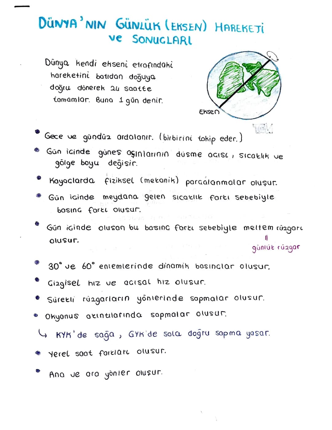 Dünyanın günlük ve yıllık hareketinin sonuçları