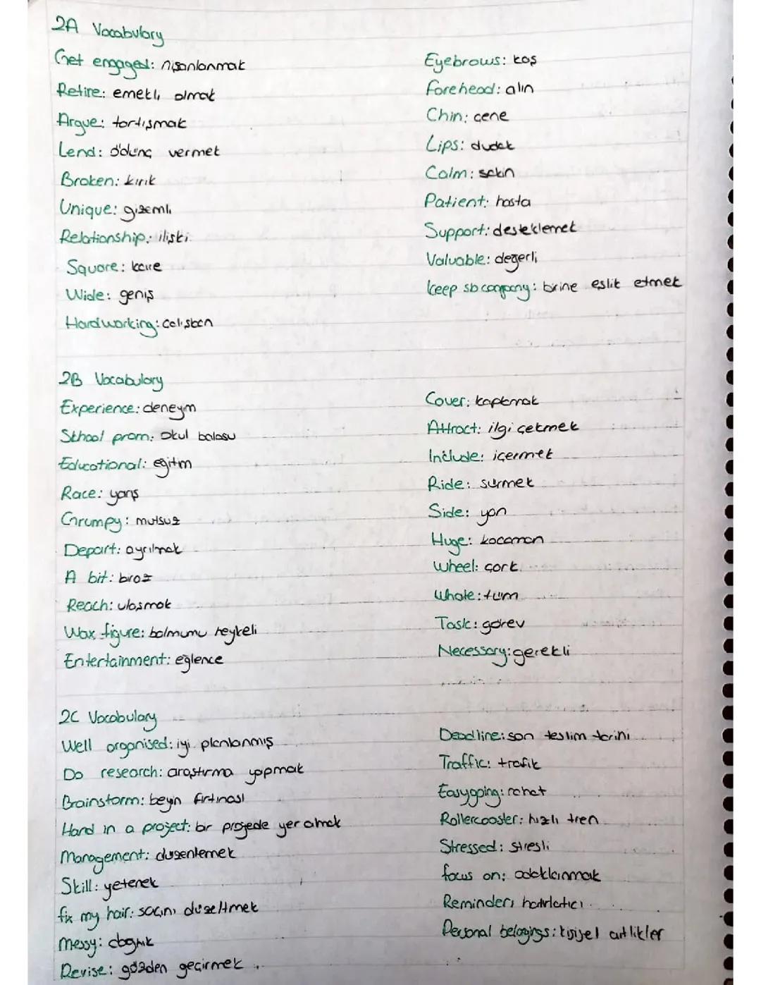 10. Sınıf İngilizce 2. Ünite kelimeleri ve Türkçe karşılıkları