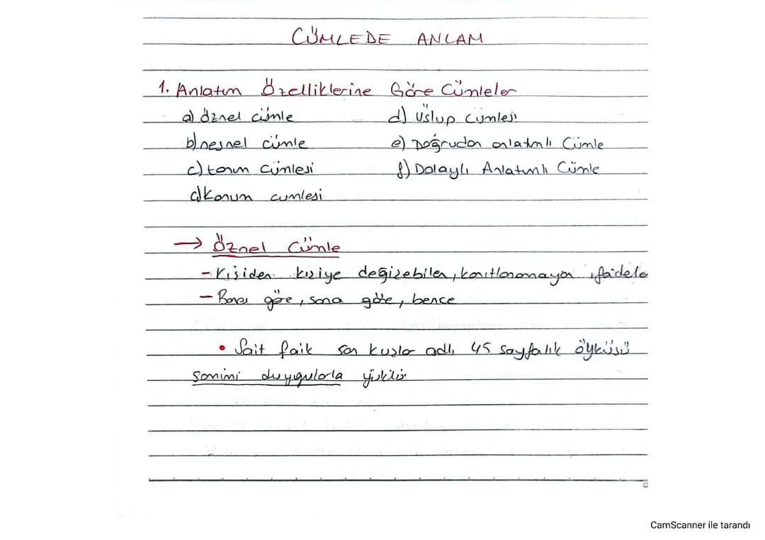 Cümlede Anlam Konu Anlatımı ve Ders Notları