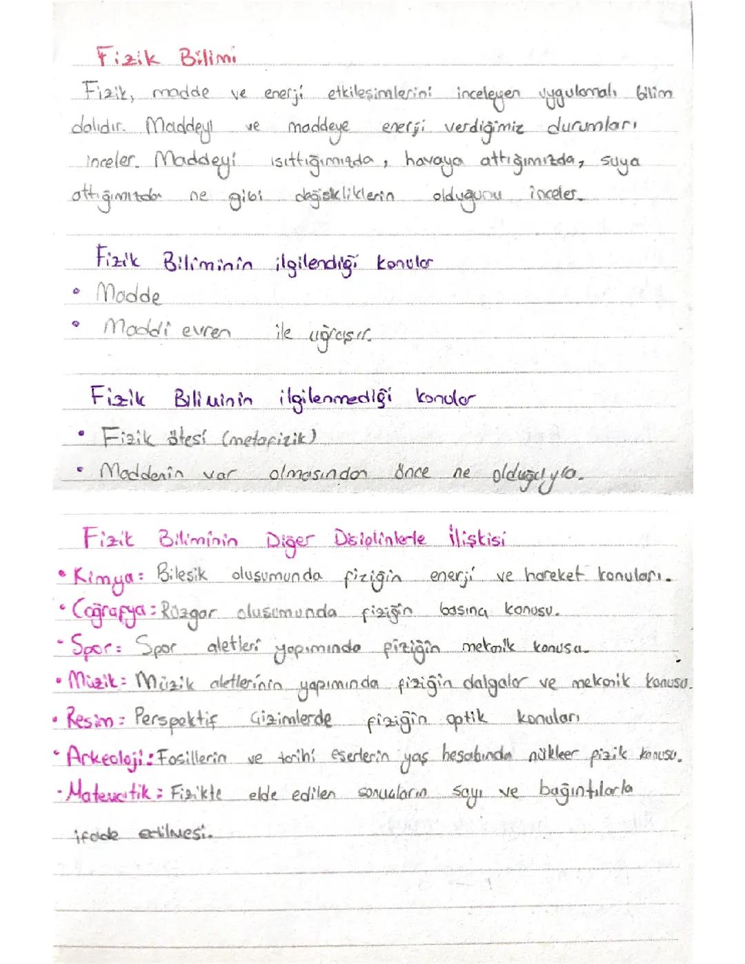 9. Sınıf Fizik 1. Ünite Yeni Müfredat Özeti