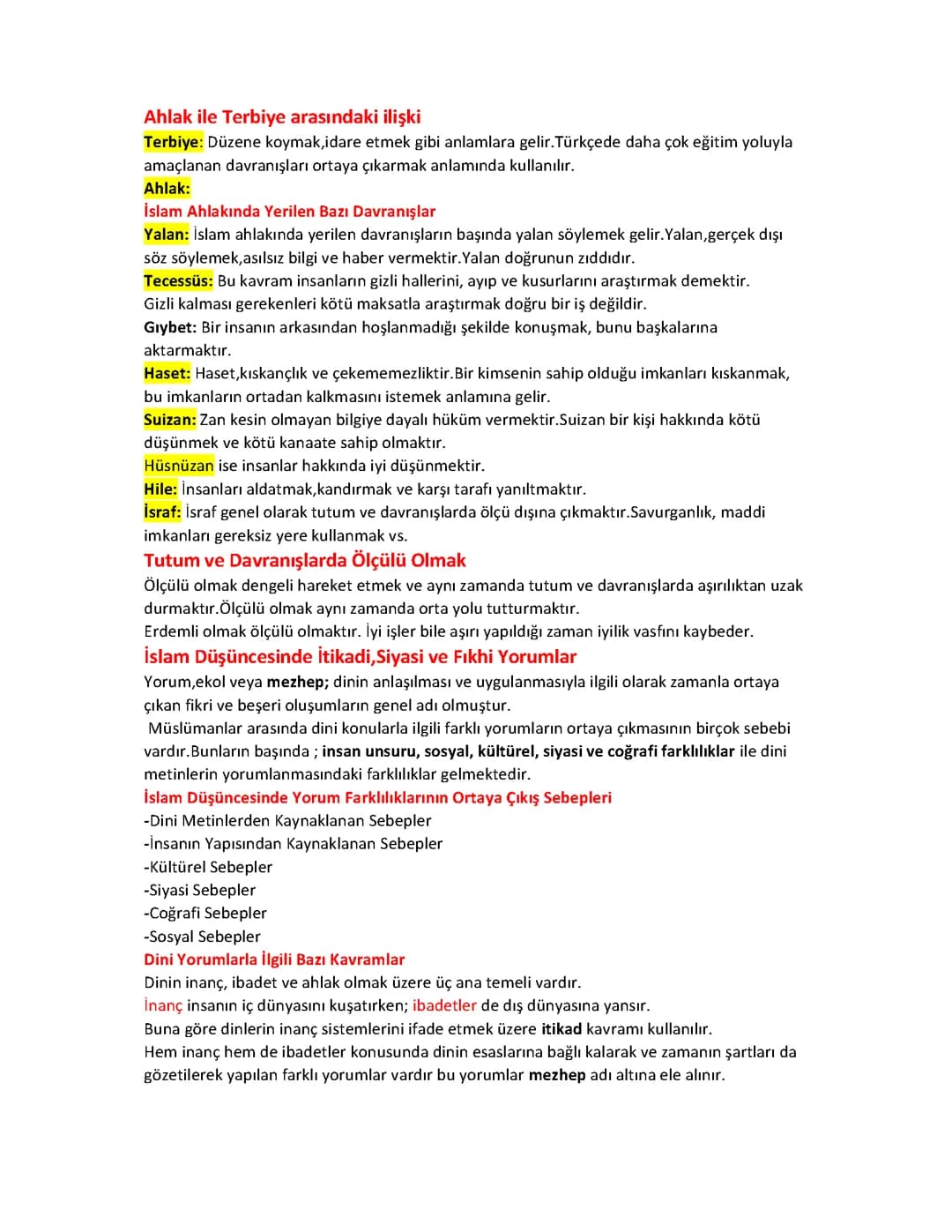 10. sınıf din İslam ahlakı ve mezhepler