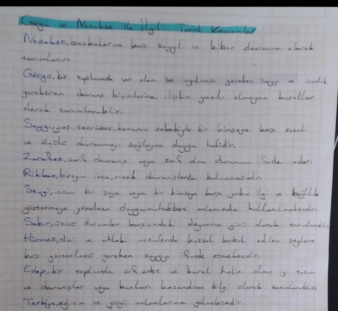 Görgü Kuralları ve Nezaket Dersi Notları: Anlamları ve Örnekler
