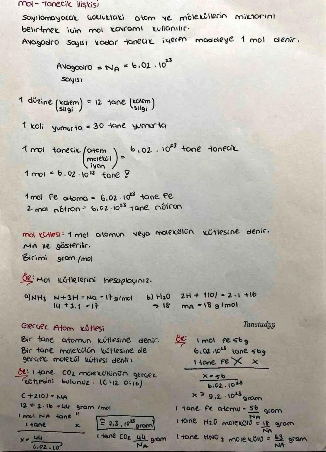 MOL KAVRAMI
Atom kütlesinin belirlenmesi
Atomlar sayılamayacak kadar küçük olduğundan bunlar için
kısıtlamalar kullanılmıştır. bu kadar küçü