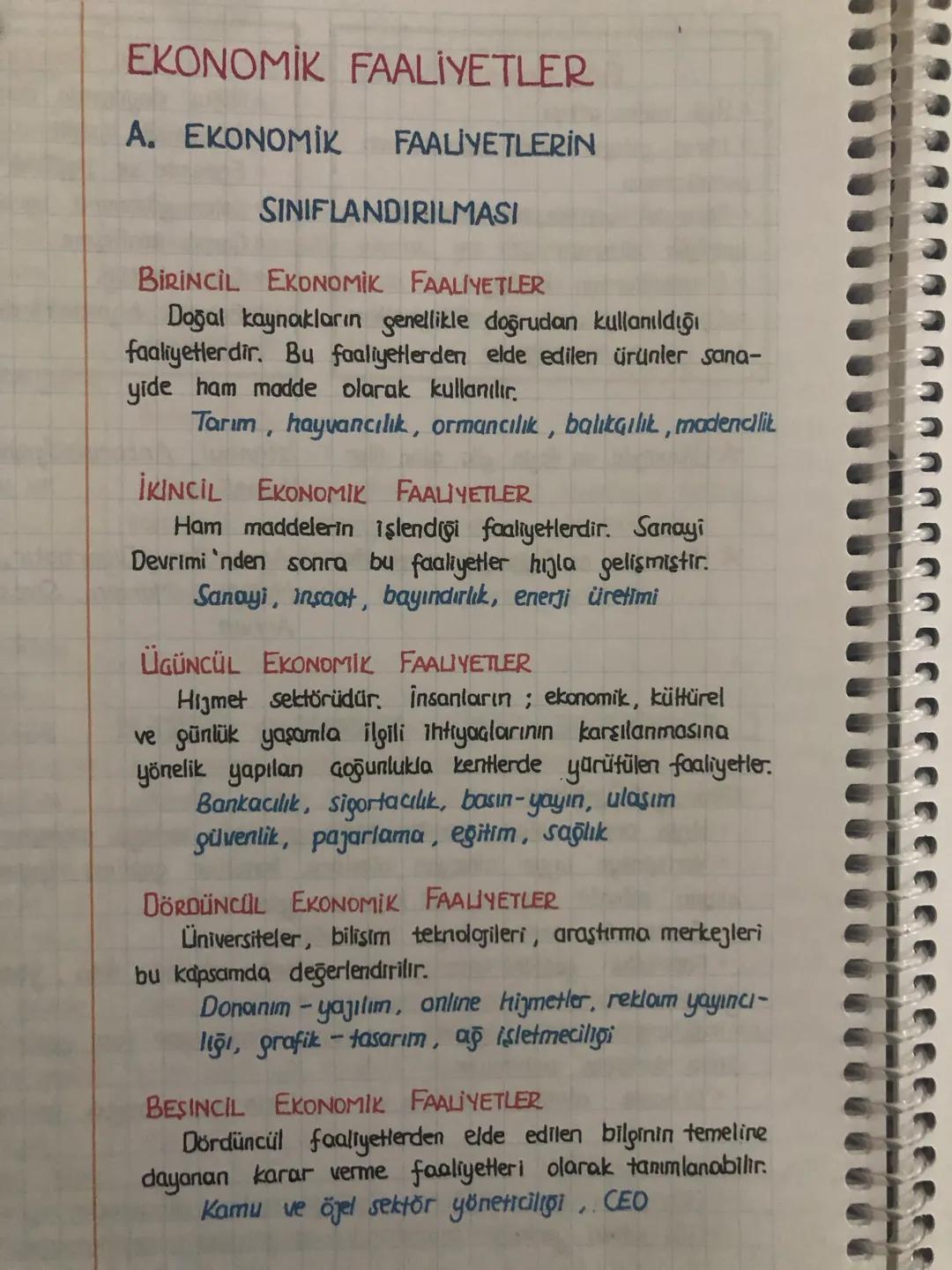 # EKONOMİK FAALİYETLER

Α. ΕΚΟΝΟΜΙK FAALİYETLERİN

SINIFLANDIRILMASI

BİRİNCİL EKONOMİK FAALİYETLER
Doğal kaynakların genellikle doğrudan ku