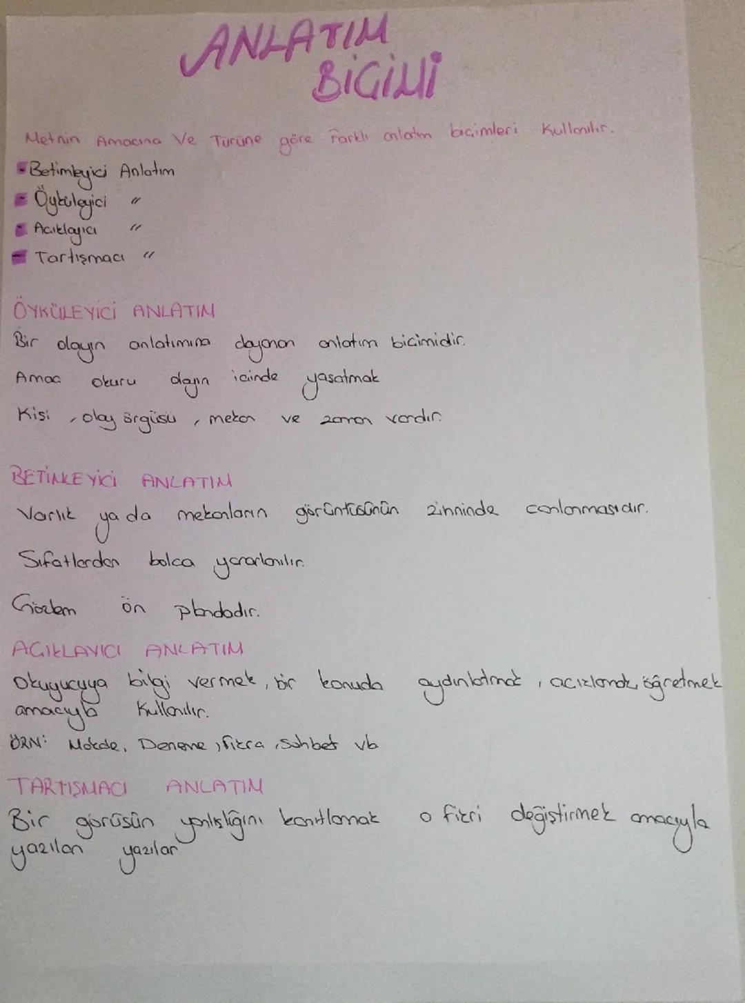 # ANLATIMINI

Metnin Amacına Ve Turüne göre farklı anlatın biçimleri Kullanılır.
- Betimleyici Anlatım
- Öykülajici "
- Açıklayıcı "
- Tartı