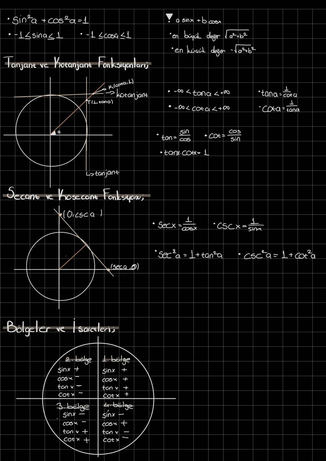 Trigonometri

Yönlü açılar;
•Saat yönünün tersi açılar positif saat yönünde dönen açılar negatif.

1=60'
1=60"
1°=60'=3600"

Radyan,

1 biri