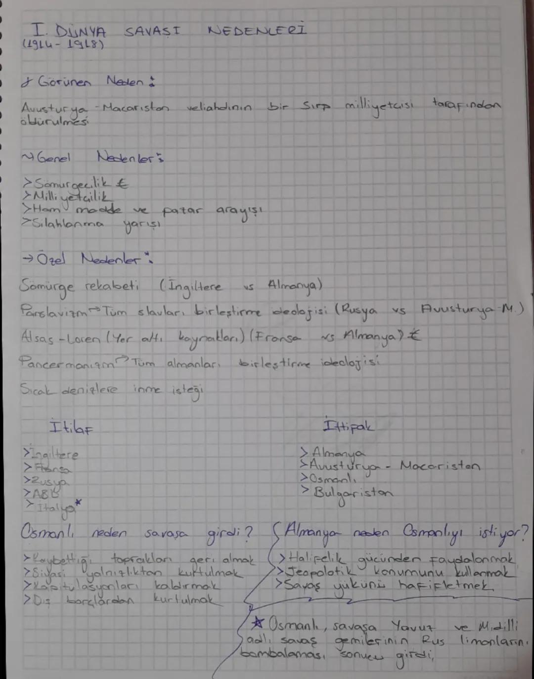 İnkılap tarihi 1. Dünya Savaşı 