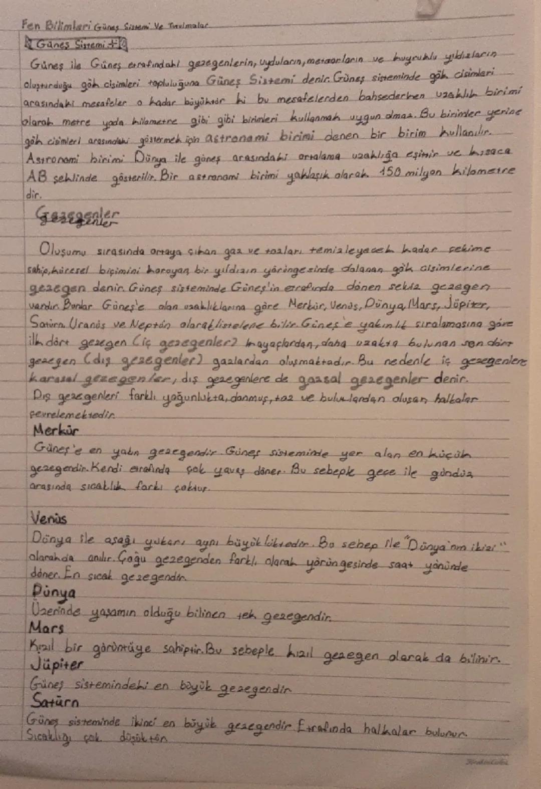 6.SINIF FEN BİLİMLERİ GÜNEŞ SİSTEMİ VE TUTULMALAR DERS NOTLARI-1