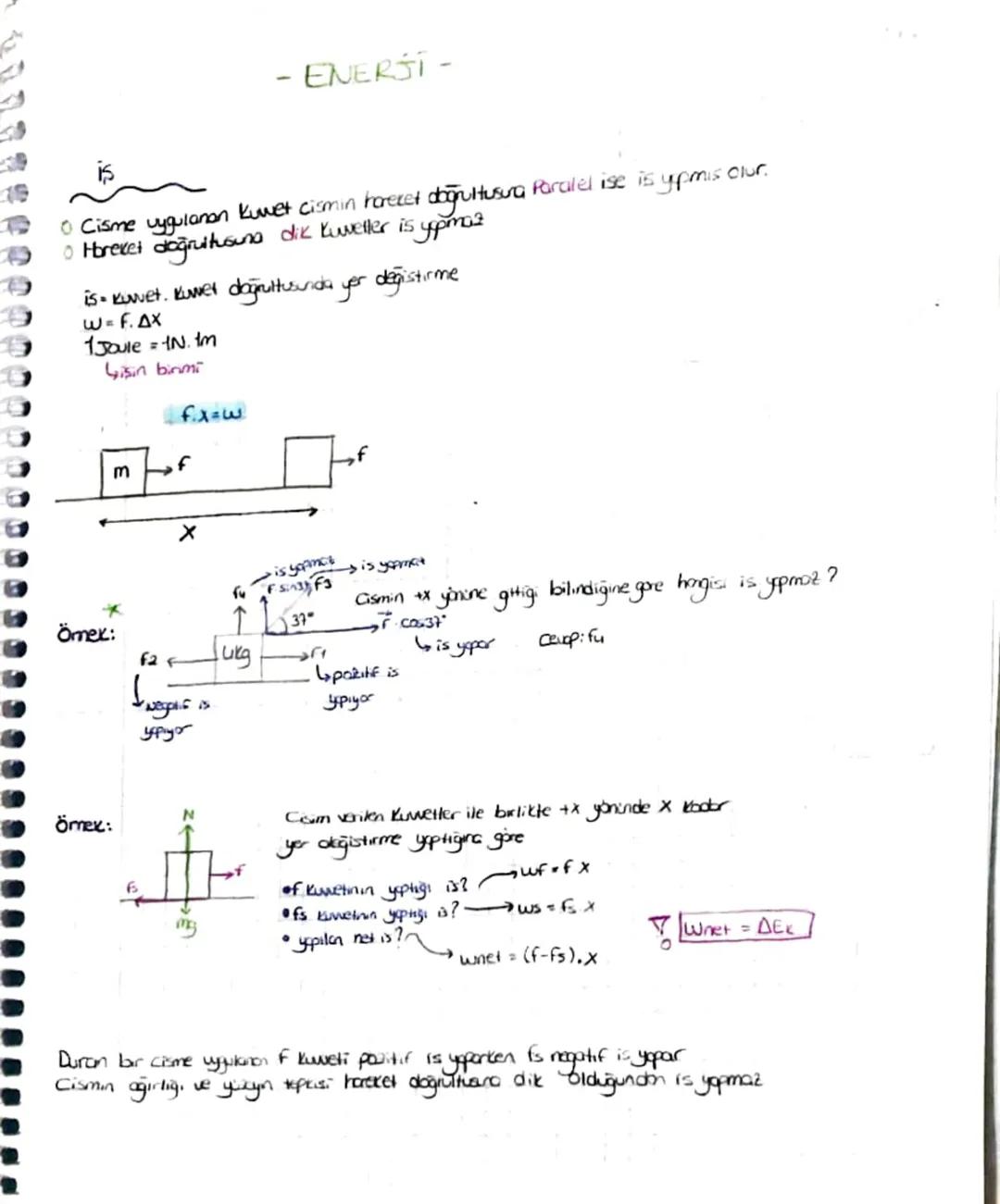 - ENERSI -
0 Cisme uygulanan Kuwet cismin horecet doğrultusung Paralel ise is yepmis olur.
。 Hbrevet doğruitions dik Kuwetter is yopmaz
is •