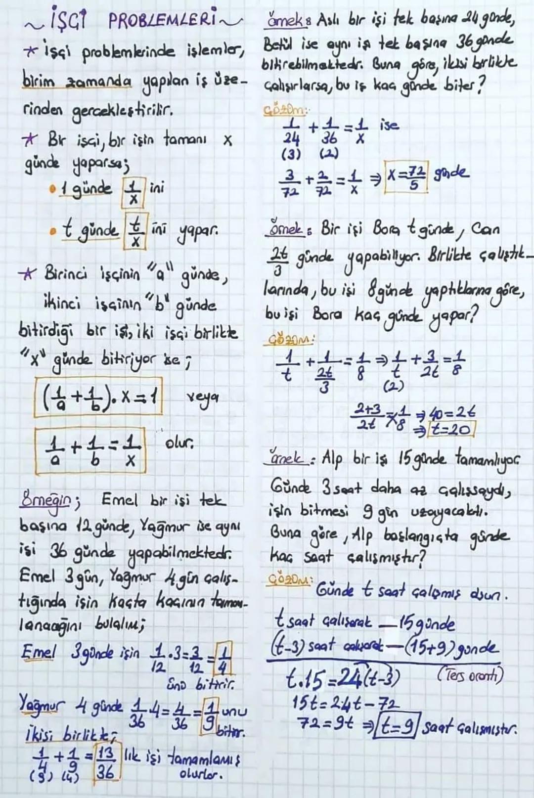 ~işct PROBLEMLERI
* işçi
isai problemlerinde işlemler,
birim zamanda yapılan iş üze
rinden gerçekleştirilir.
Br isai, bir işin tamanı x
günd