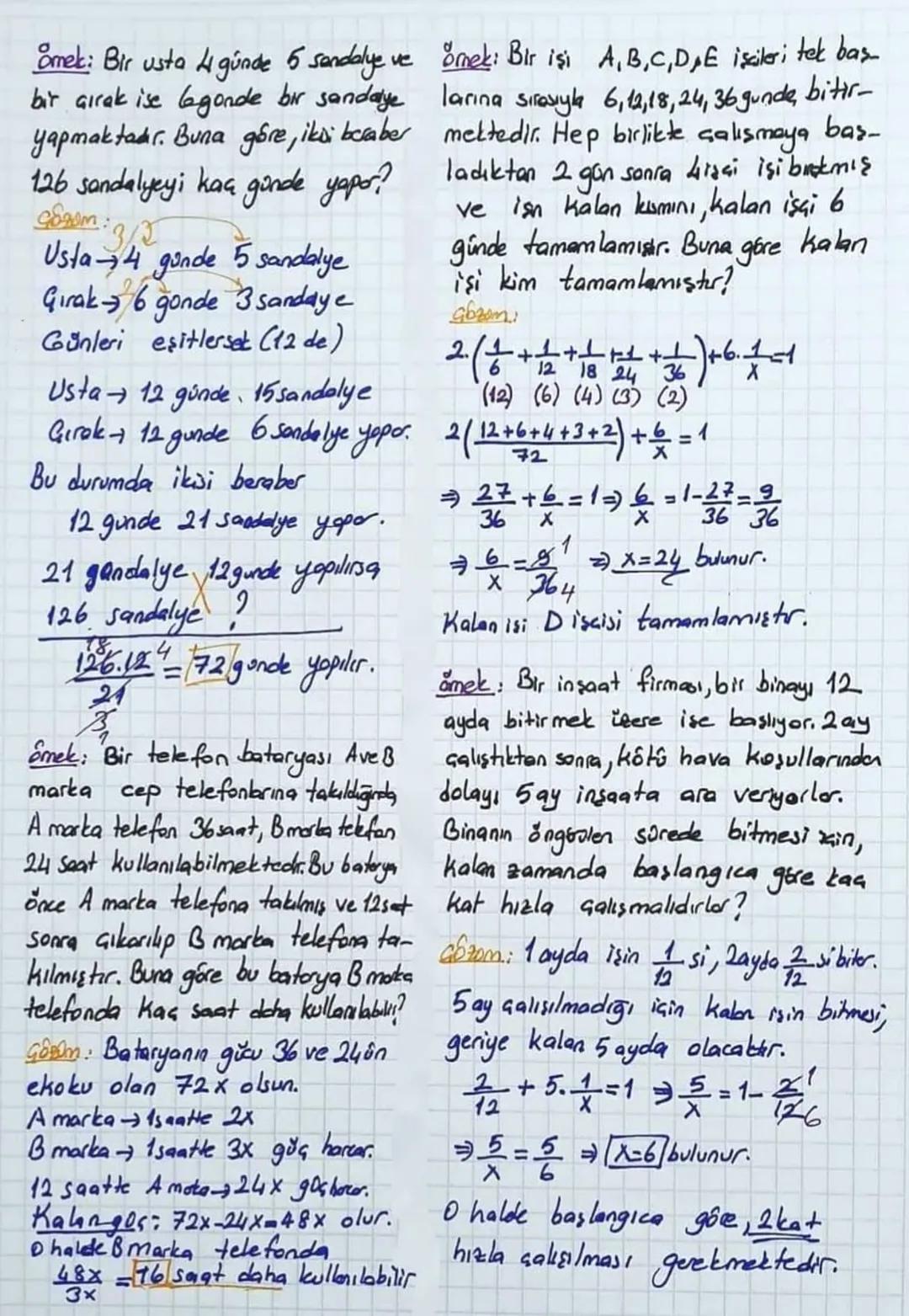 ~işct PROBLEMLERI
* işçi
isai problemlerinde işlemler,
birim zamanda yapılan iş üze
rinden gerçekleştirilir.
Br isai, bir işin tamanı x
günd