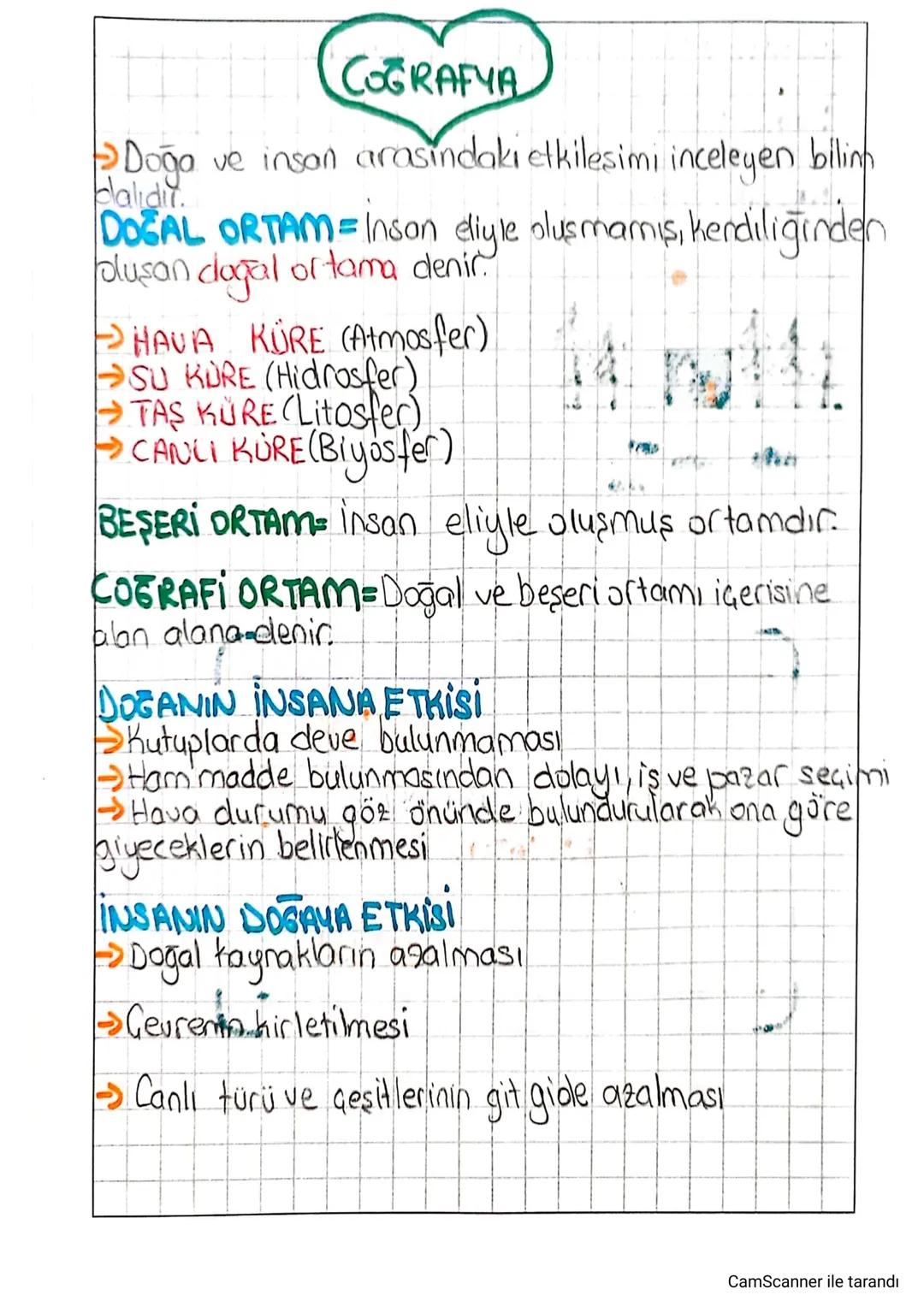 COGRAFYA
→ Doğa ve insan arasındaki etkileşimi inceleyen bilin
dalıdır.
DOĞAL ORTAM = inson eliyle oluşmamış, kendiliğinden
plusan dagal ort