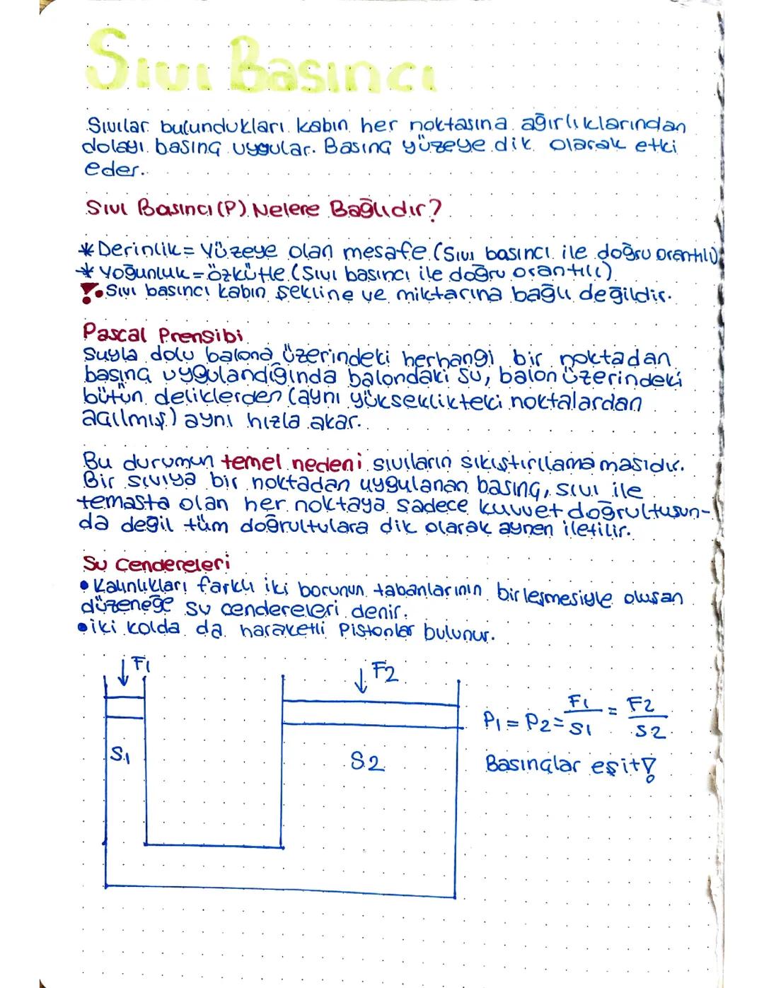Sıvı Basıncı ve Pascal Prensibi Özet