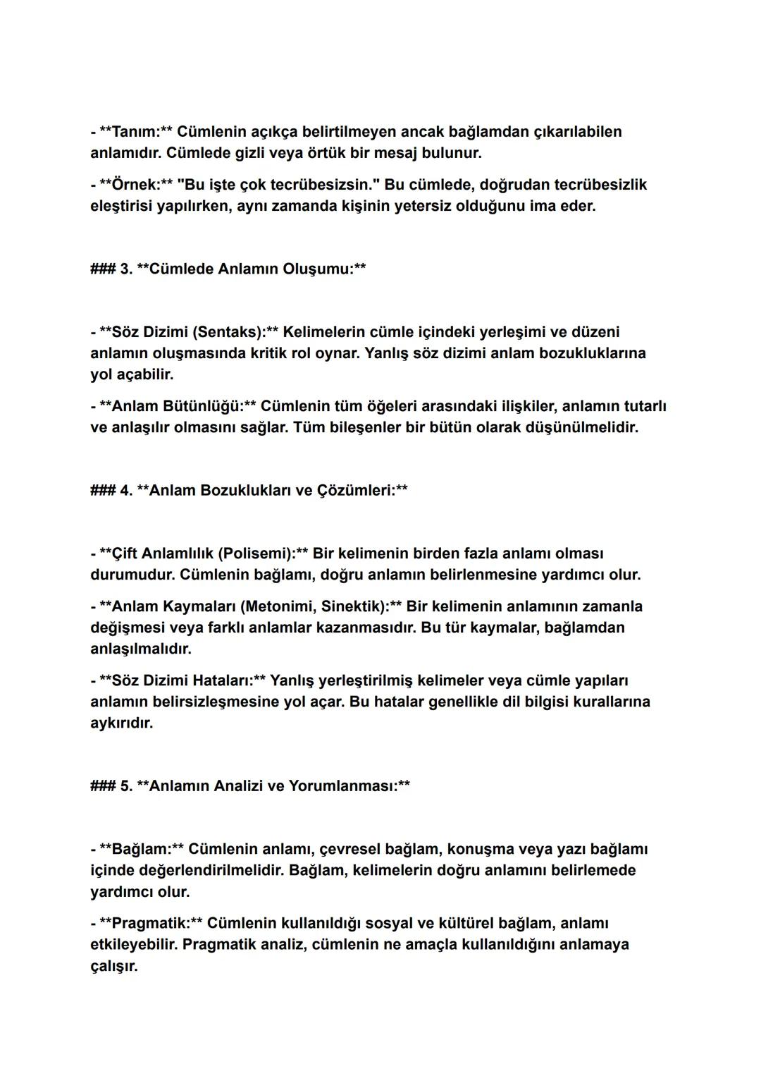 Cümlede anlam hakkında geniş özet

Cümlede anlam, dilbilim ve iletişimde önemli bir rol oynar ve cümlenin doğru
anlaşılması için temel bir k