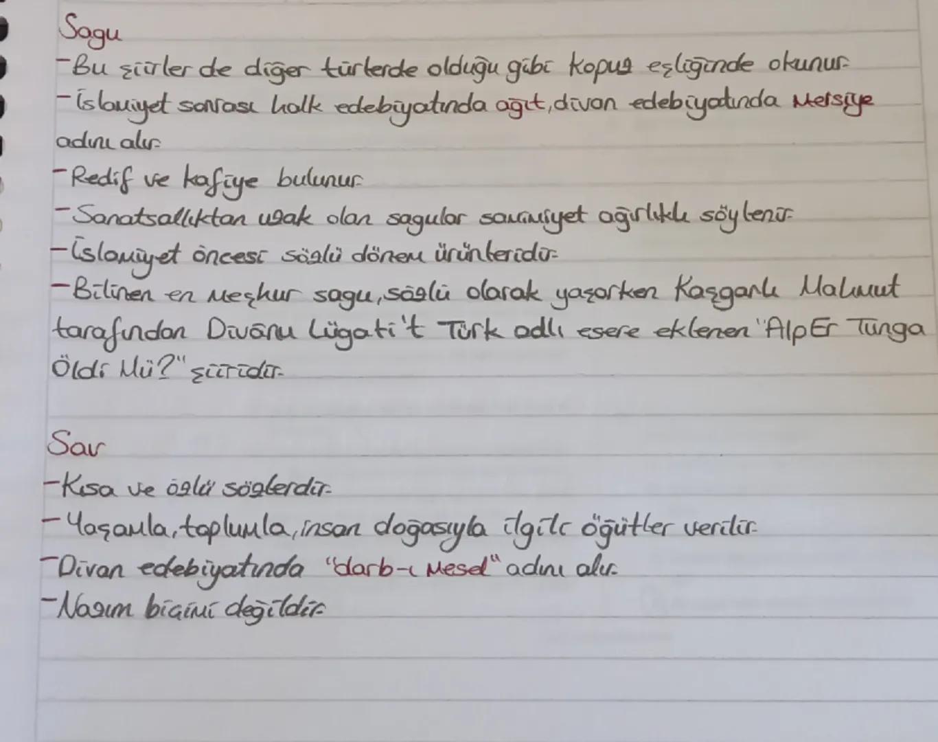 Sagu
-Bu şiirler de diğer türlerde olduğu gibi kopuz eşliğinde okunur
-Islamiyet sonrası halk edebiyatında ağıt, divon edebiyatında Mersiye

