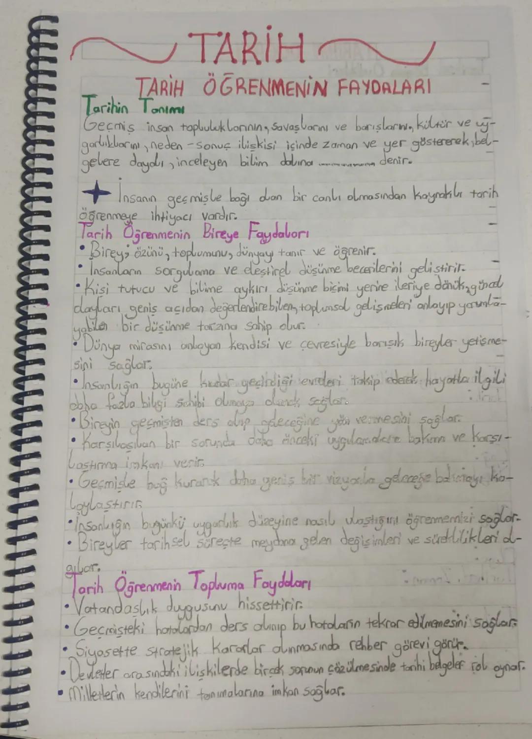 --- OCR Start ---
mmmm
TARİH
TARİH ÖĞRENMENİN FAYDALARI
Tarihin Tanımı
Geçmiş insan topluluklarının, savaşlarını ve barışlarını, kültür ve u