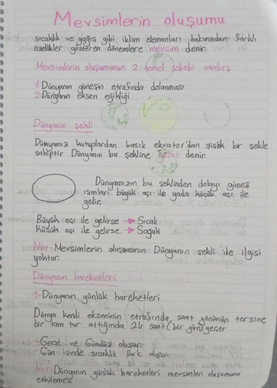 Mevsimlerin oluşumu
Sıcaklık ve yağış gibi iklim elemanları bakımından farklı
özellikler gösteren dönemlere mevsim denir.
Mevsimlerin oluşum