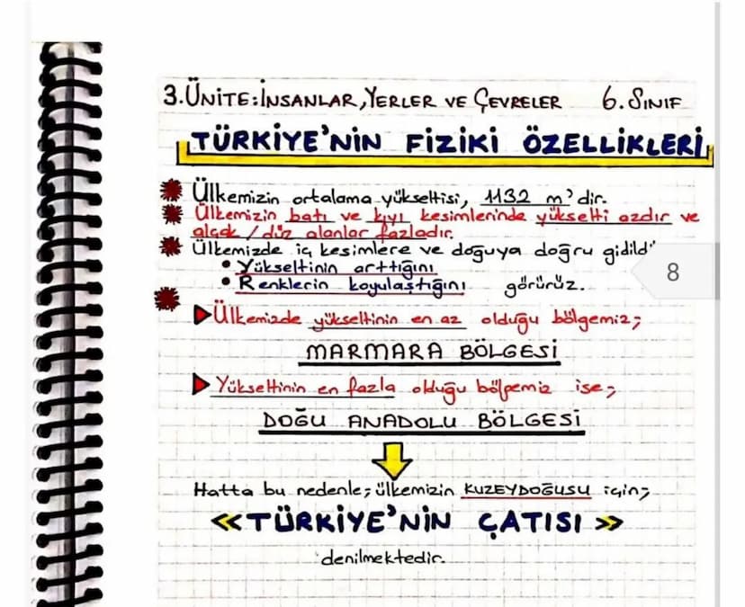 3.UNITE: INSANLAR, YERLER VE ÇEVRELER 6. SINIF
Кіта
Kendine bağlı yakın adalarla birlikte, Gevresi
deniz ve okyanuslarla çevrili büyük kara 