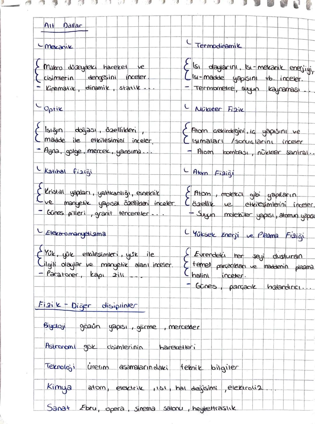 Alt Dallar
mekanik
Makro düzeydeki hareket
ve
cisimlerin dengesini inceler
Kinematik, dinamik, statik..
L
-Optik
Isigin
doğası, özellikleri,