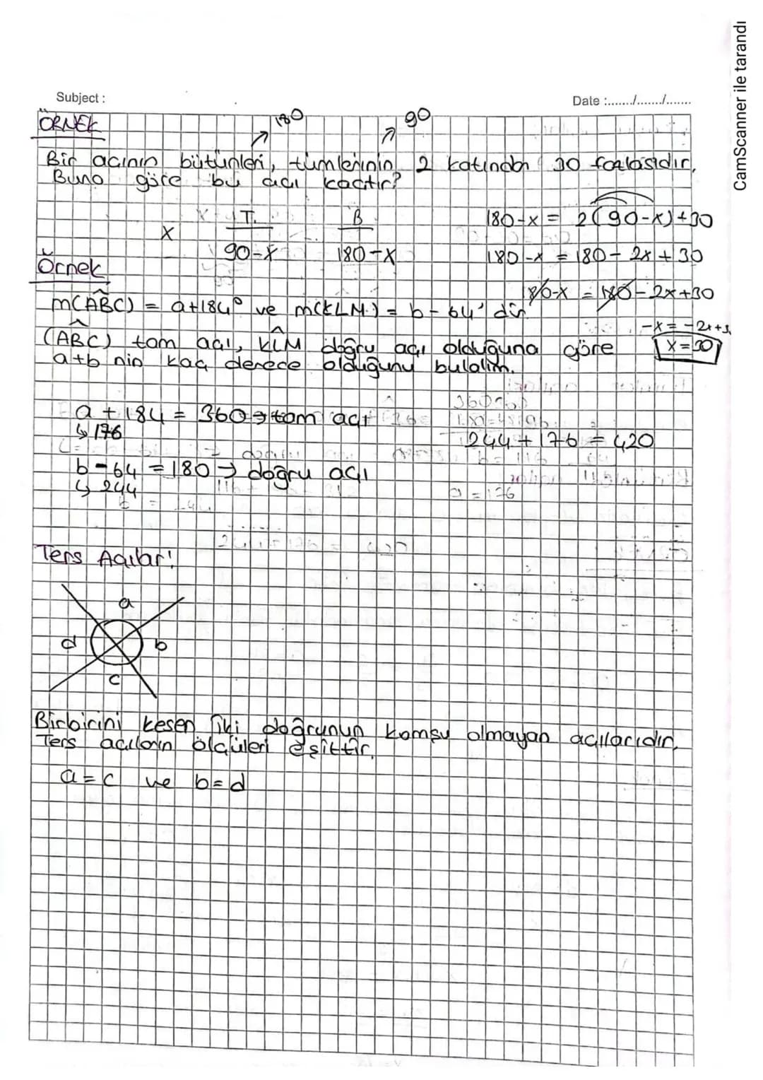 Subject:
=
Date ...........
IGGENLER
LIGGENDE AGI ÖZELLİKLERİ RE iubici ISLEMLER:
* Açı Caîtleri, Paralel Miz doğrudun bin besenle yaptığı a