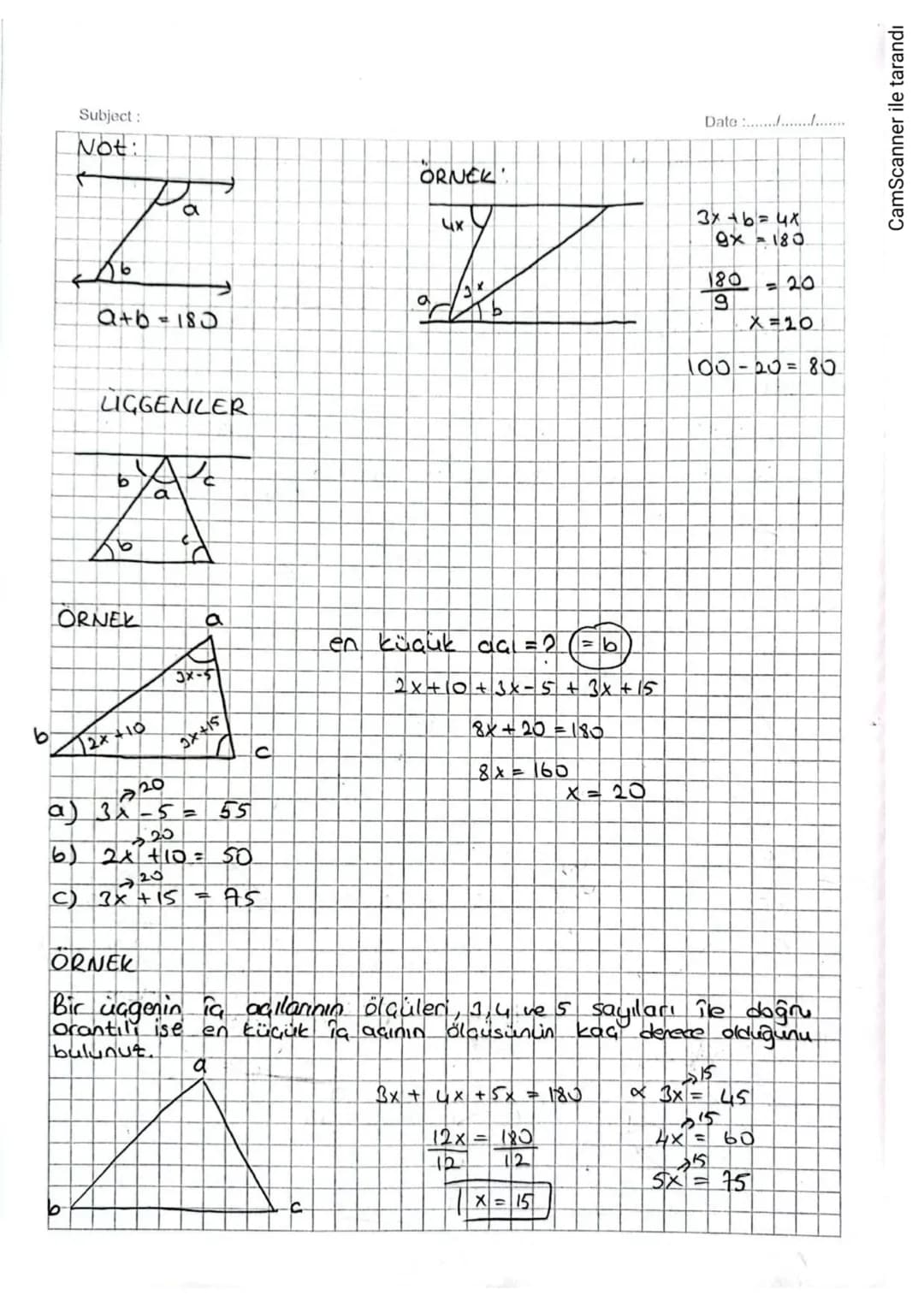 Subject:
=
Date ...........
IGGENLER
LIGGENDE AGI ÖZELLİKLERİ RE iubici ISLEMLER:
* Açı Caîtleri, Paralel Miz doğrudun bin besenle yaptığı a